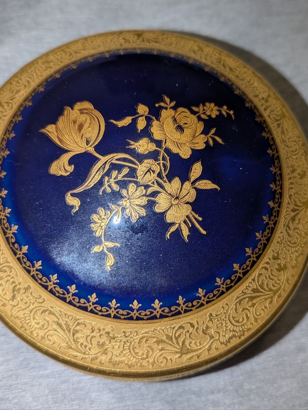 Limouge Blue and Gold Decorative Trinket Box